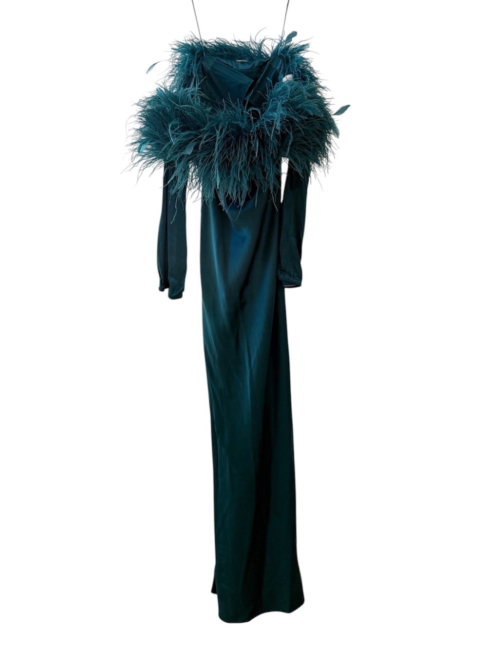 CULT GAIA Terra Feather Off Shoulder Maxi Dress in Seamoss Teal Sz 4 - Picture 4 of 7